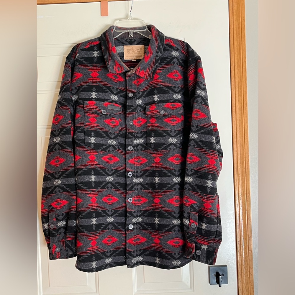 Men’s Powder River Outfitters Panhandle black red Aztec print button shirt. XL